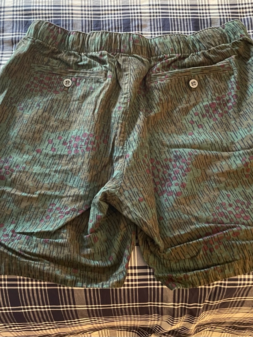Bonobos Green Patterned Elastic Waist Shorts with Purple Accents